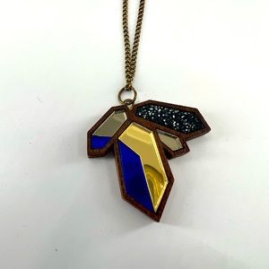 Jewelry Special! ⭐️✨ Handmade Geometric Mirror Blue and Gold Pendant Necklace